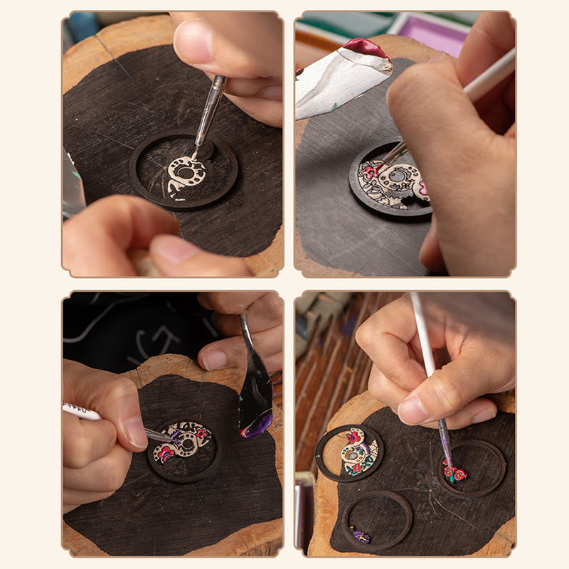 Buddha Stones Rok Smoka Malowane Ręcznie Chińskie Zodiak Palisander Rzeźbiony Spokojny Brelok