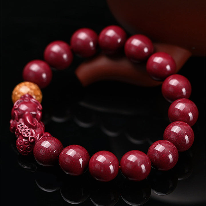 Bransoletka z Buddha Stones z cynobru tybetańskiego PiXiu Calm