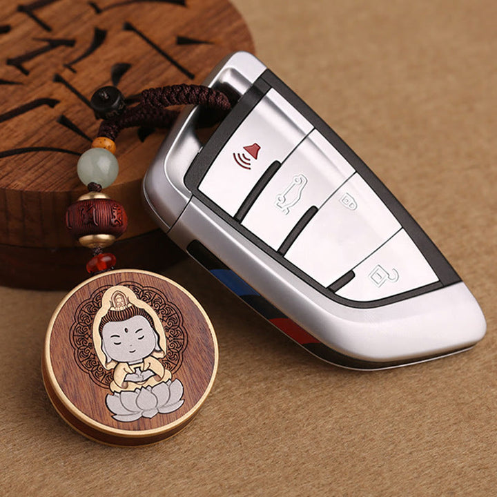 Buddha Stones Drewno hebanowe Palisander Budda Awalokiteśwara Om Mani Padme Hum Równowaga Car Key Chain Dekoracja