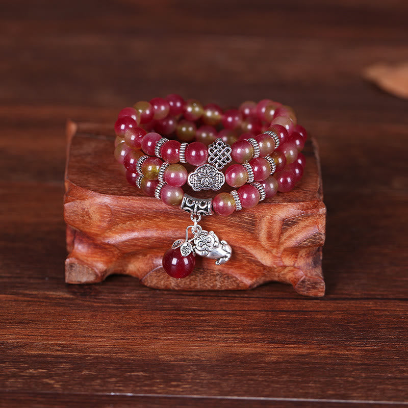 Buddha Stones Naturalny Arbuz Turmalin PiXiu Elephant Positive Triple Wrap Bransoletka