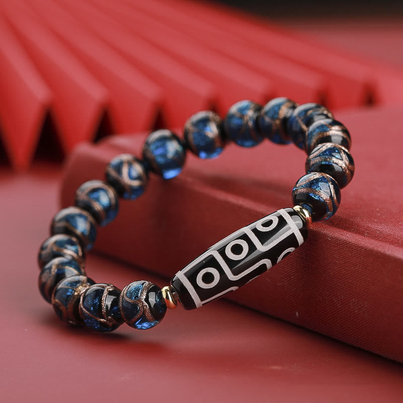 Buddha Stones Tybetańskie Dziewięciooczne Koraliki Dzi Trójoczne Koraliki Dzi Bransoletka z Koralików Szklanych Liuli Wealth