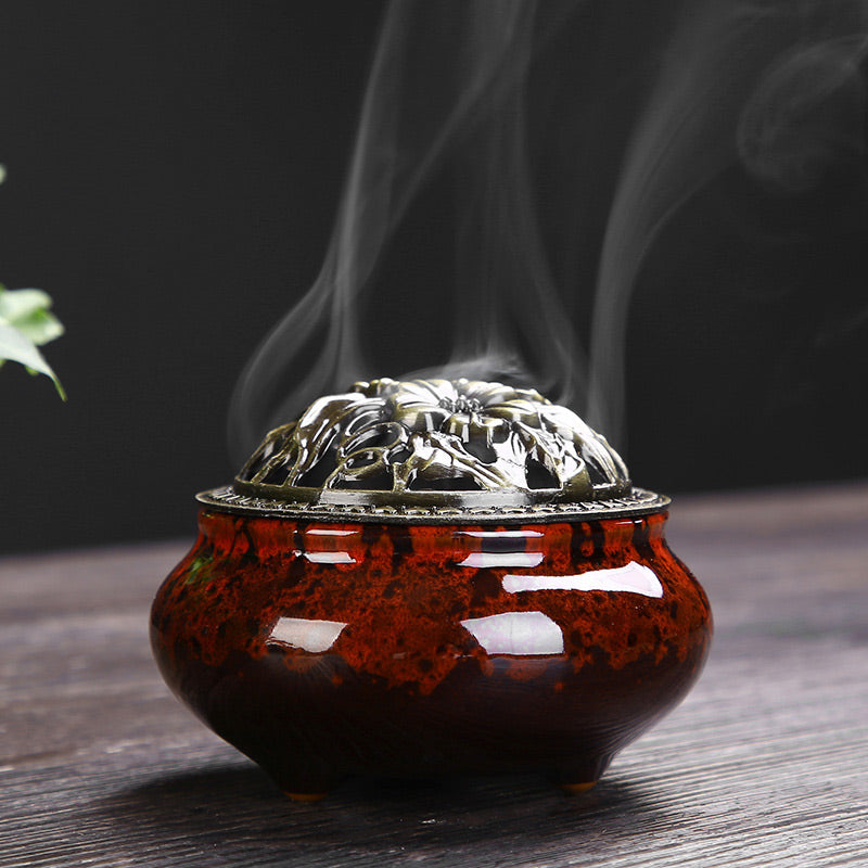 Buddha Stones Kwiat Wzór Ceramiczny Błogosławieństwo Medytacja Kadzielnica Dekoracja