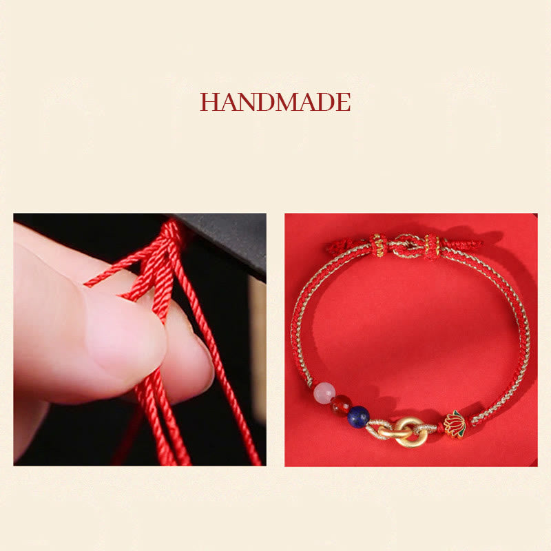 Bransoletka Buddha Stones 925 Sterling Silver Double Peace Buckle Lotus Uspicious