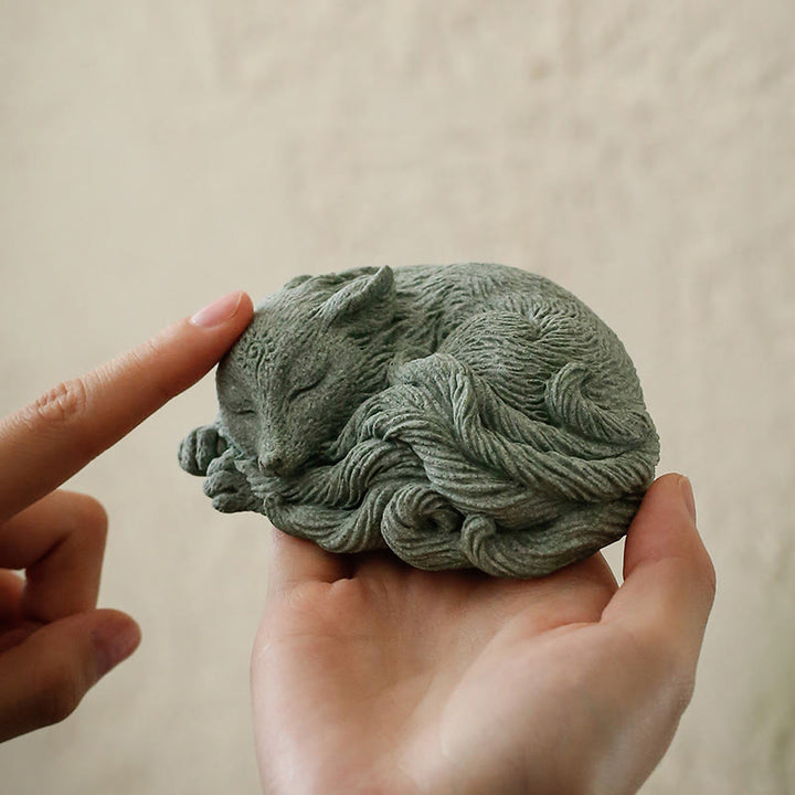 Buddha Stones Mały Dziewięcioogonowy Lis Ochrona Dom Herbata Figurka Dekoracja