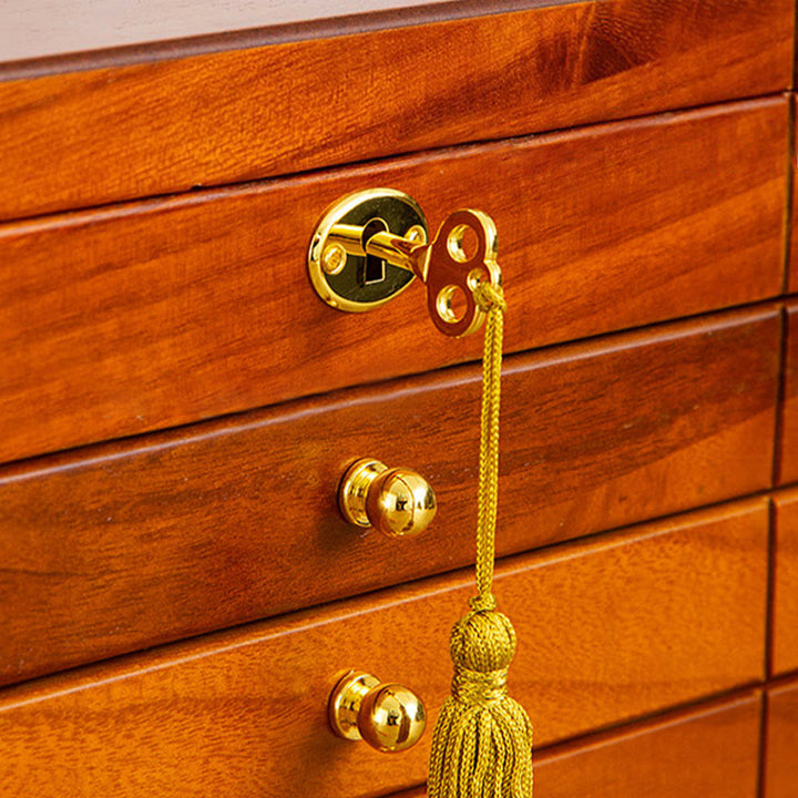 Pudełko na biżuterię z litego drewna w stylu retro z Buddha Stones, czterowarstwowe, drewniane pudełko do przechowywania biżuterii