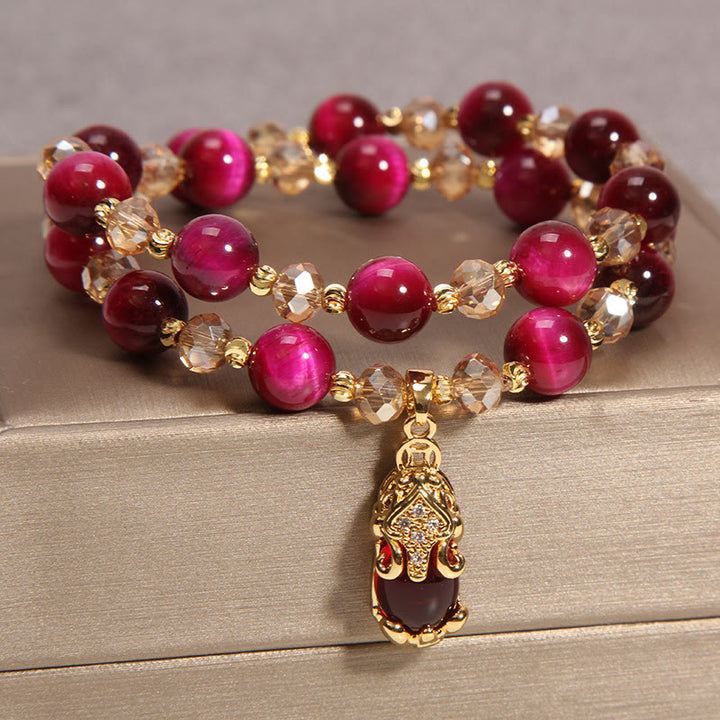 Bransoletka Tiger Eye PiXiu Fox Money Bag Protection Self Confidence Double Wrap