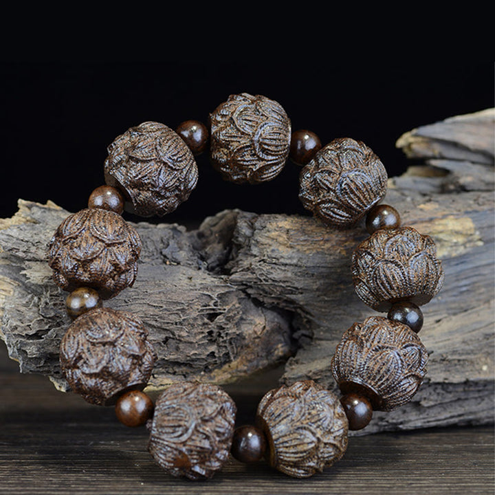 Buddha Stones Drewno Hebanowe Osiemnastu Arhatów Lotos Smok Grawerowana Bransoletka Równowagi