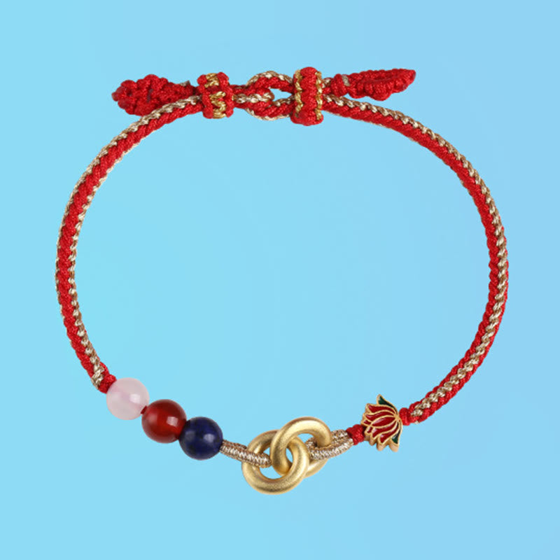 Bransoletka Buddha Stones 925 Sterling Silver Double Peace Buckle Lotus Uspicious