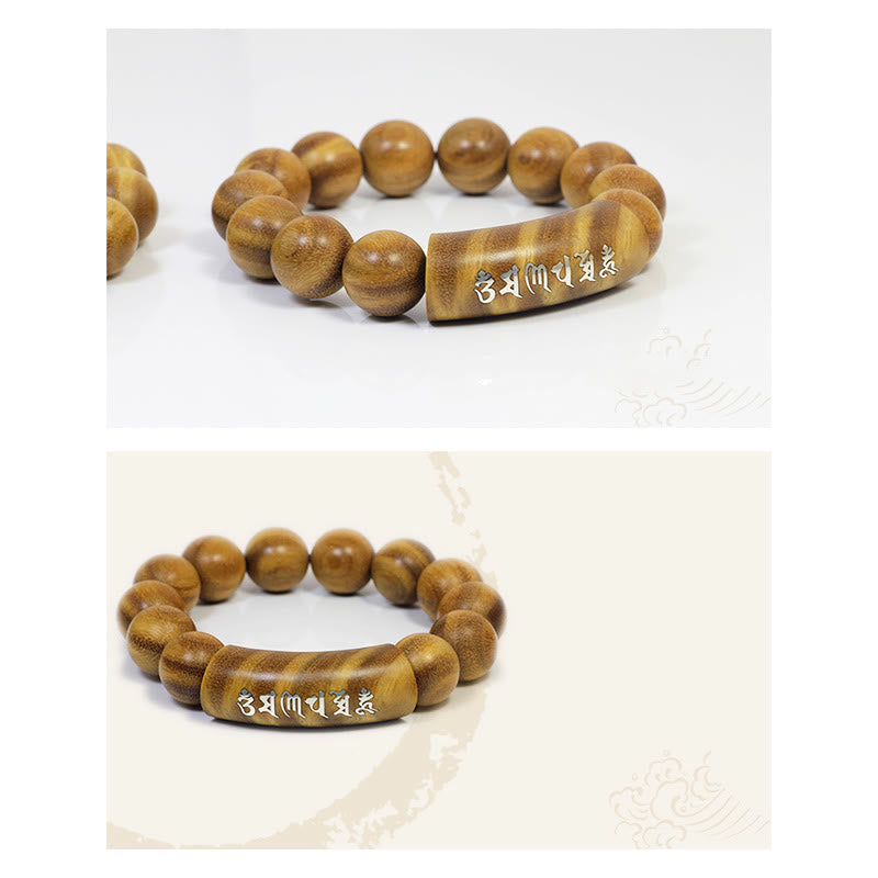 Buddha Stones 999 Srebro Sterlingowe Zielone Drzewo Sandałowe Om Mani Padme Hum Smok Feniks Dharmachakra Intarsjowana Bransoletka Pokoju