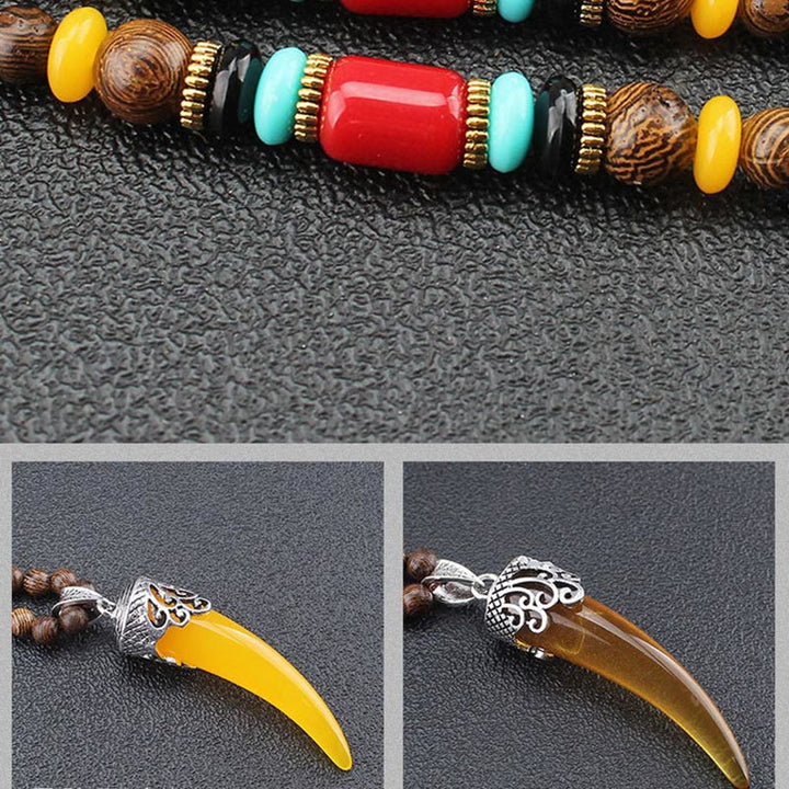 Wisiorek z kamienia wenge wood turquoise horn protection meditation style