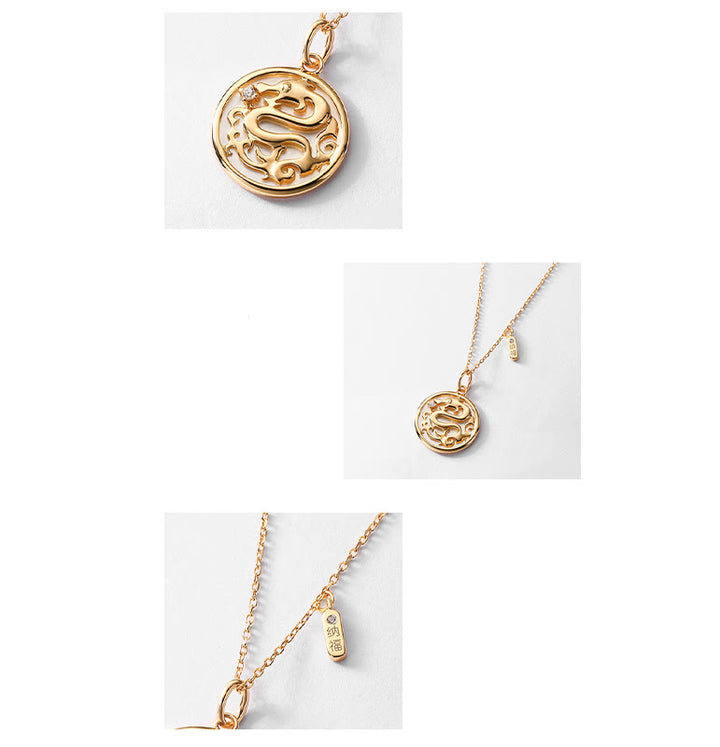 ❗❗❗Wyprzedaż błyskawiczna - Buddha Stones ze srebra próby 925, kamień Tridacna, rok smoka, charakter Fu, szczęście, siła, naszyjnik, wisior