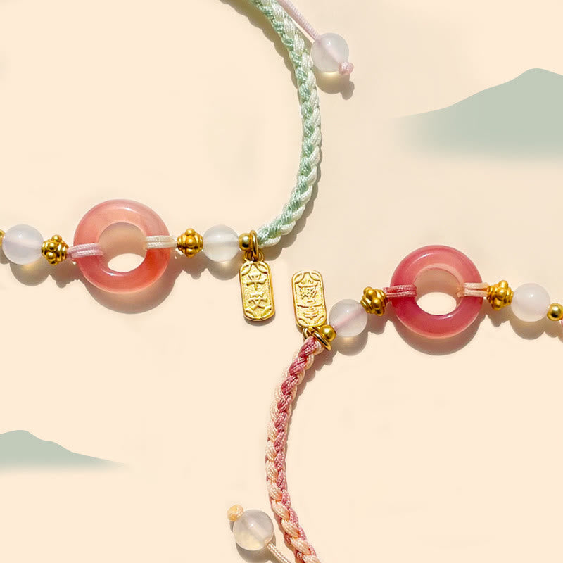 Buddha Stones Pokój i Radość Agat Klamra Pokoju Pomyślna Bransoletka Ręcznie Robiona Pleciona