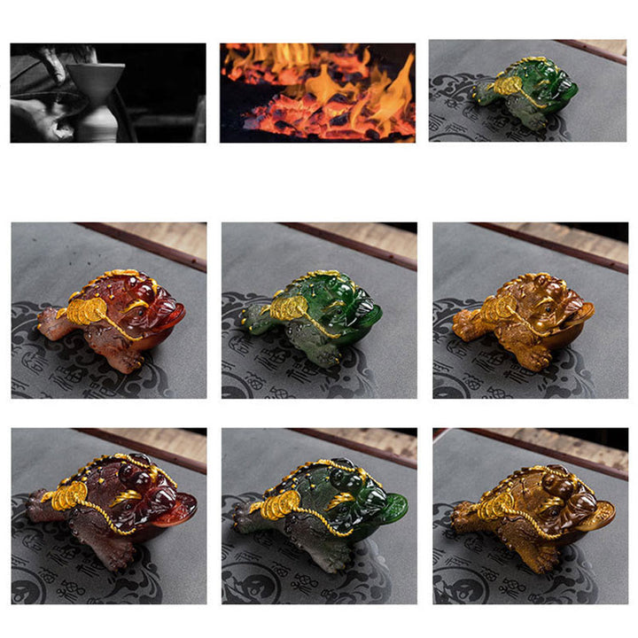 Buddha Stones Zmieniające Kolor FengShui Bogactwo Szczęśliwa Żaba Miedziana Moneta Herbata Zwierzę Żywica Figurka Dekoracja