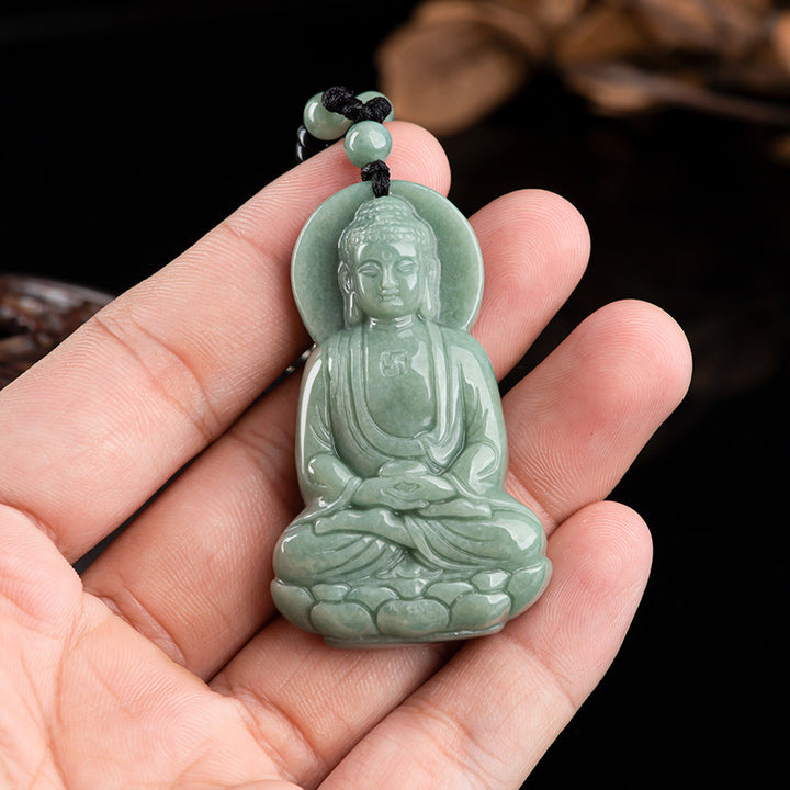 Buddha Stones Amitabha Budda Jadeitowy Amulet Naszyjnik ze Sznurka Współczucia - image 4