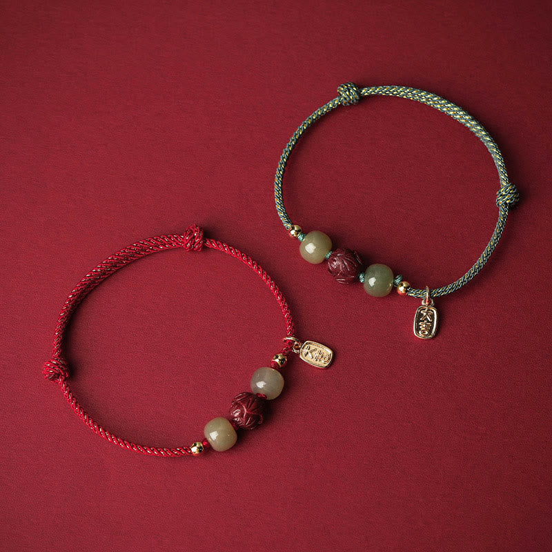 Buddha Stones 14K pozłacane Hetian Jade Cynober Lotos Szczęście Bransoletka Ręcznie Robiona z Linii - image 1