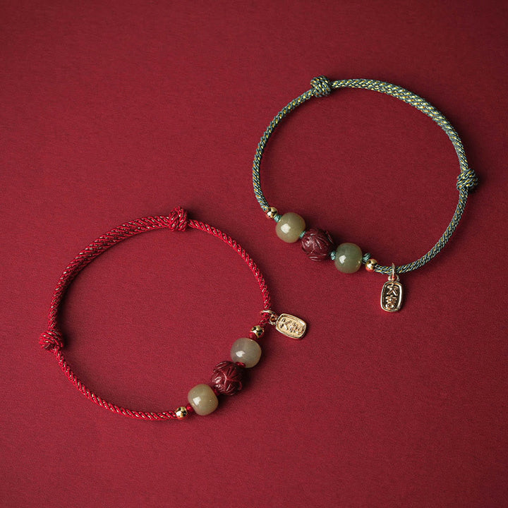 Buddha Stones 14K pozłacane Hetian Jade Cynober Lotos Szczęście Bransoletka Ręcznie Robiona z Linii - image 1