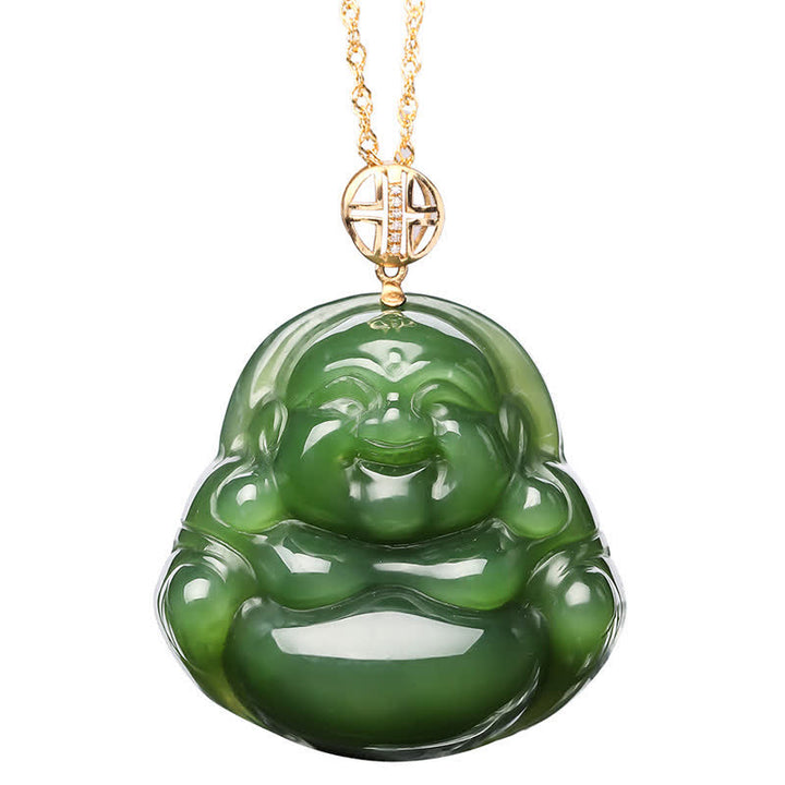 925 Srebro Sterlingowe Śmiejący się Budda Hetian Cyan Jade 18K Złoty Naszyjnik Sukcesu Łańcuszek Wisiorek - image 10