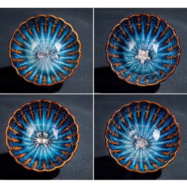 Buddha Stones Lotos Złota Rybka Pomyślny Smok Feniks Ceramiczny Filiżanka Do Herbaty Intarsjowane Filiżanki Do Herbaty 130ml