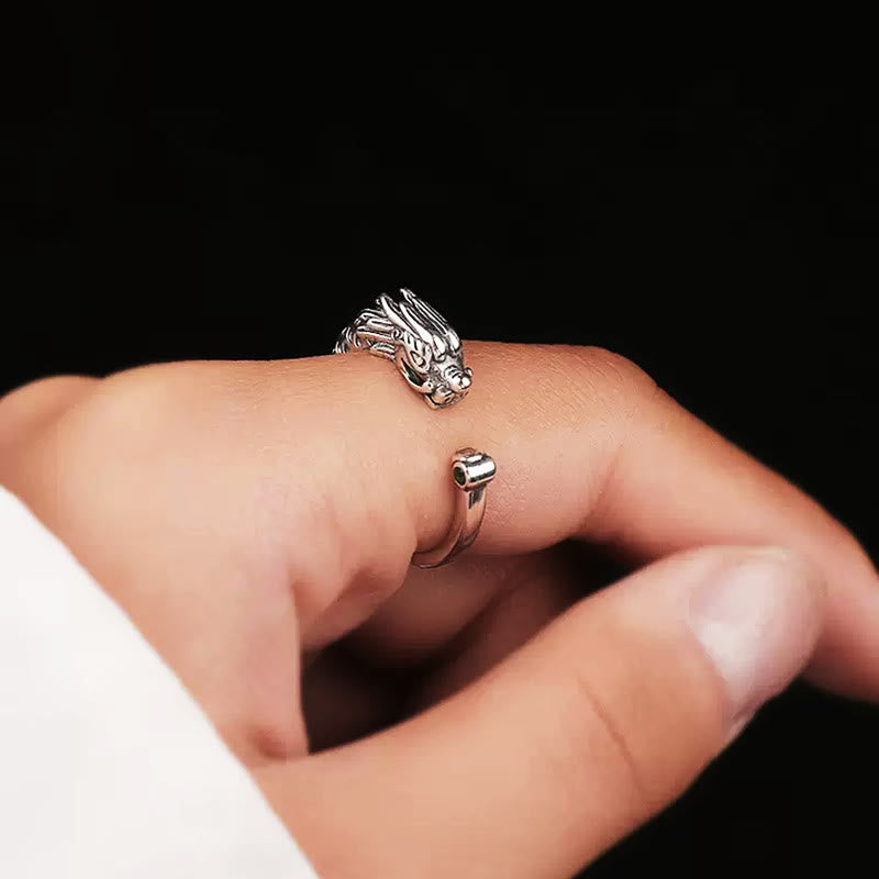 Buddha Stones Vintage Dragon Design Sukces Siła Regulowany Pierścień