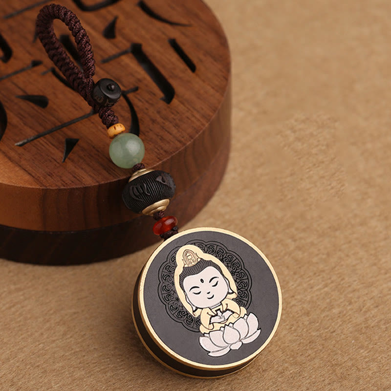 Buddha Stones Drewno hebanowe Palisander Budda Awalokiteśwara Om Mani Padme Hum Równowaga Car Key Chain Dekoracja