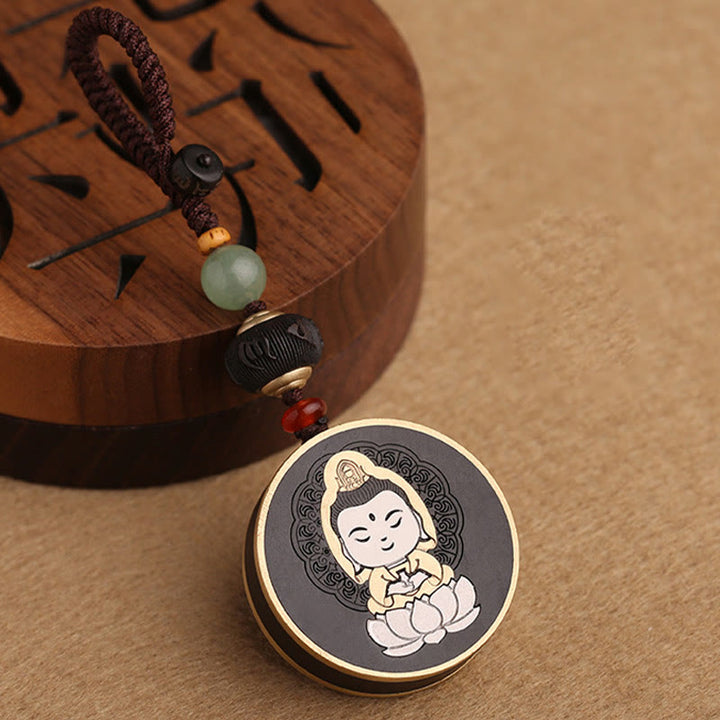 Buddha Stones Drewno hebanowe Palisander Budda Awalokiteśwara Om Mani Padme Hum Równowaga Car Key Chain Dekoracja