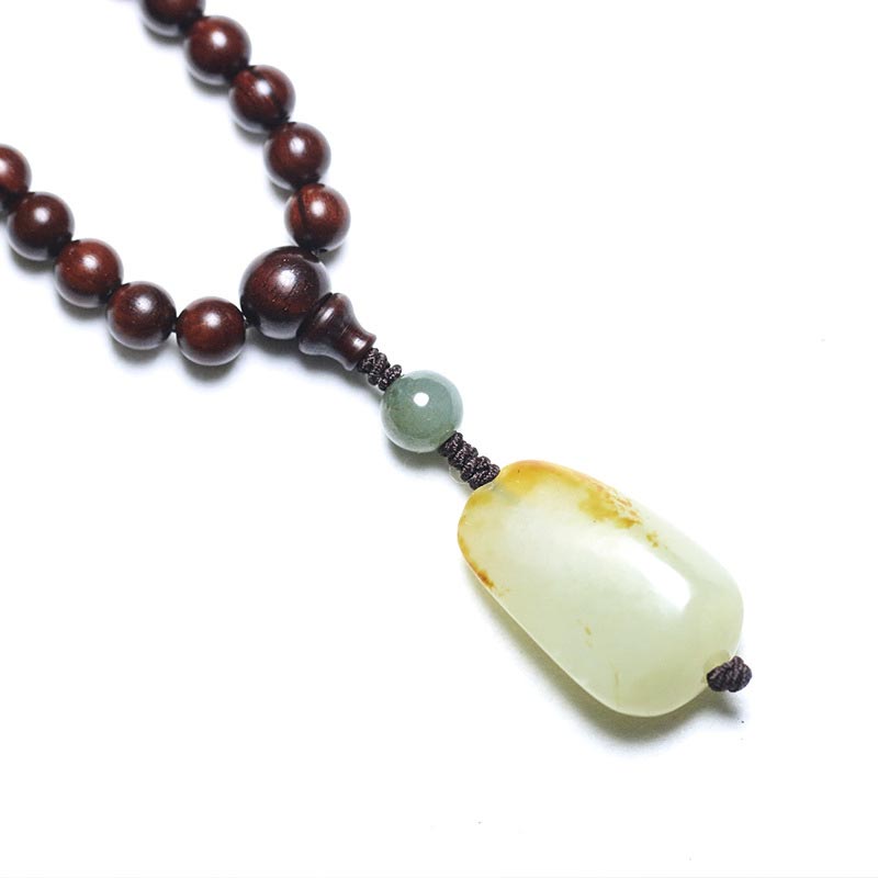 Buddha Stones Tybetańskie Małe Liście Czerwone Drzewo Sandałowe Jadeit Mala Medytacyjna Bransoletka