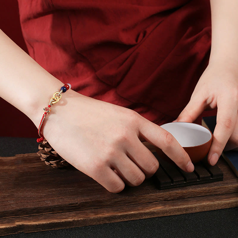 Bransoletka Buddha Stones 925 Sterling Silver Double Peace Buckle Lotus Uspicious