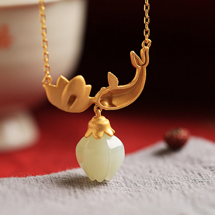 Buddha Stones 925 Srebro Sterling Biały Jade Koi Ryba Lotos Naszyjnik Ochrona Wisiorek - image 6