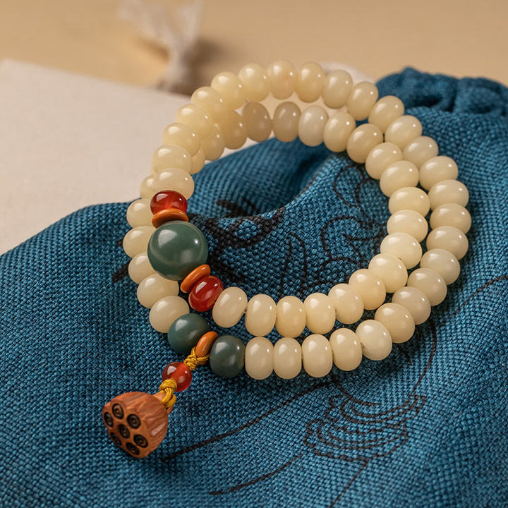 Bransoletka Buddha Stones Bodhi Seed Lotus Pod Charm Peace Double Wrap