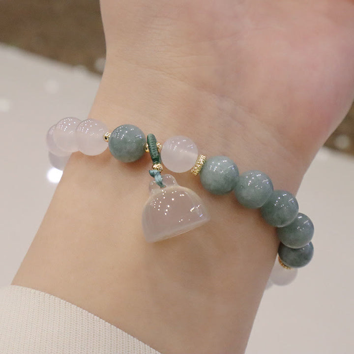 Bransoletka ochronna Buddha Stones White Agate Jade Lotus Flower Peace Buckle