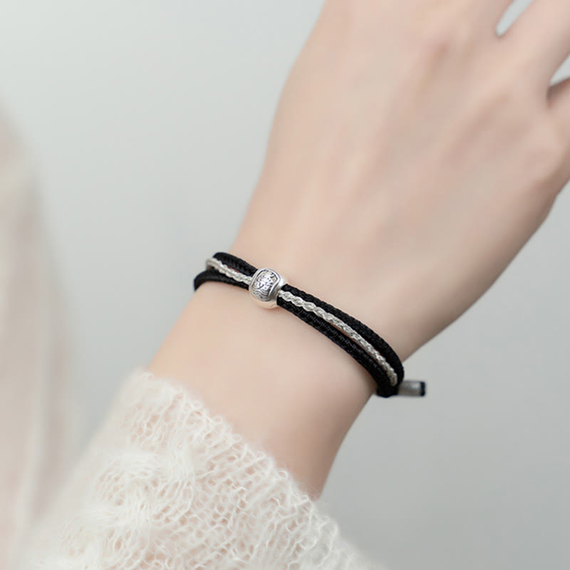 Buddha Stones 925 Srebro Sterling Tybetański Zakiram Bogini Bogactwa Szczęścia Bransoletka Sznurkowa