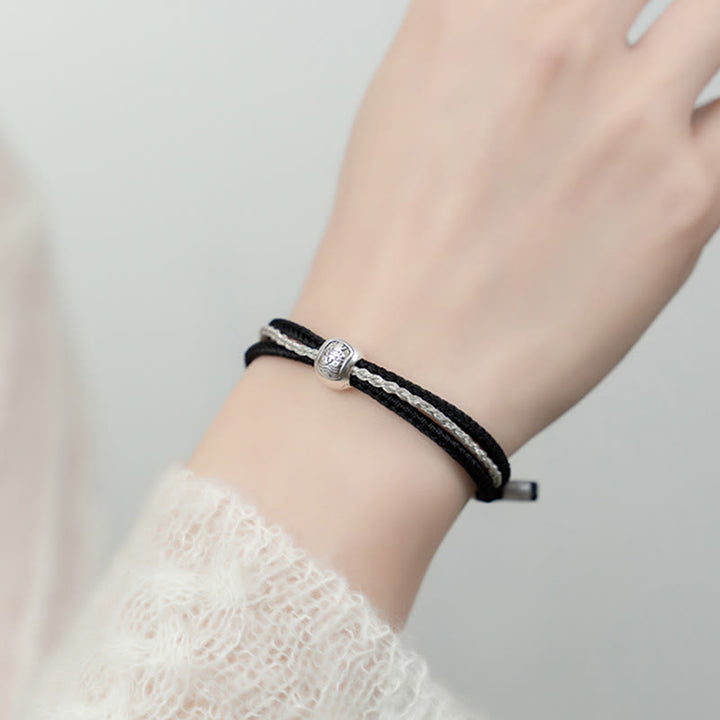 Buddha Stones 925 Srebro Sterling Tybetański Zakiram Bogini Bogactwa Szczęścia Bransoletka Sznurkowa