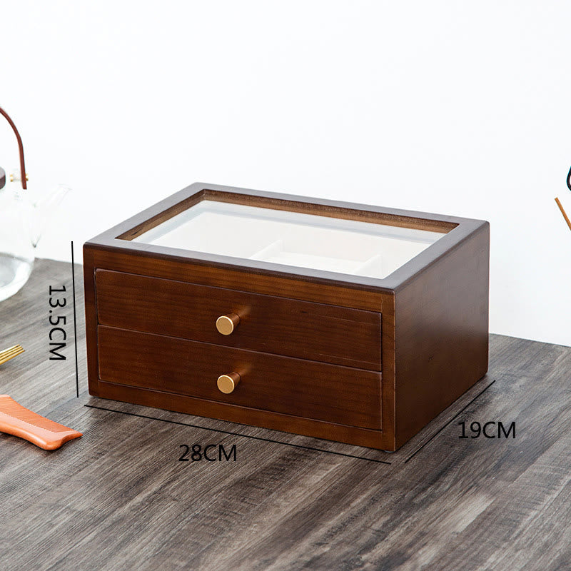 Buddha Stones Retro Solidne Drewniane Pudełko na Biżuterię Pudełko do Przechowywania Biżuterii Z Szufladą