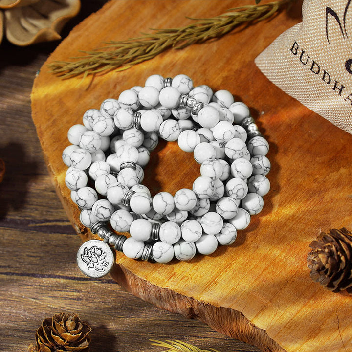 Bransoletka lecznicza Buddha Stones White Turquoise Lotus Mala