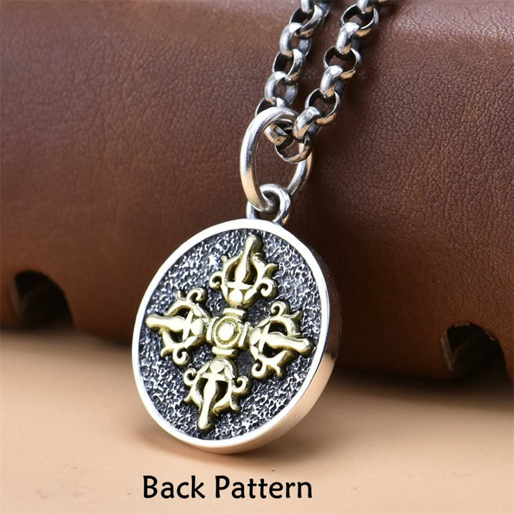 Buddha Stones 925 Srebro Sterlingowe Zielona Tara Podwójny Dorje Wadżra Naszyjnik Ochronny Wisiorek - image 4