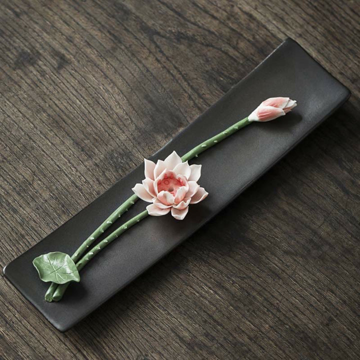 Buddha Stones Lotos Piwonia Kwiat Róży Ceramiczny Duchowy Kadzielnica