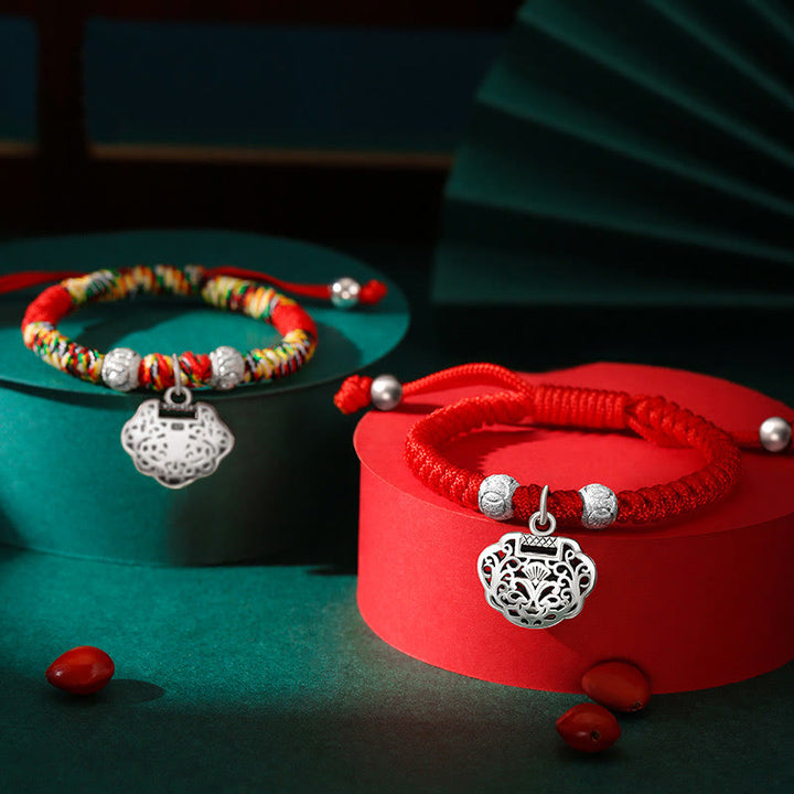 Buddha Stones 925 Srebro Sterling Chińskie Zawieszki Blokady Wielokolorowe Czerwone Sznurki Ochronne Ręcznie Pleciona Bransoletka Dla Dzieci