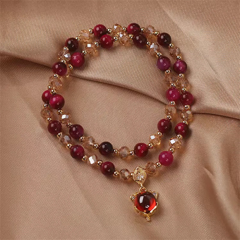Bransoletka Buddha Stones Red Tiger Eye Fox Protection Double Wrap