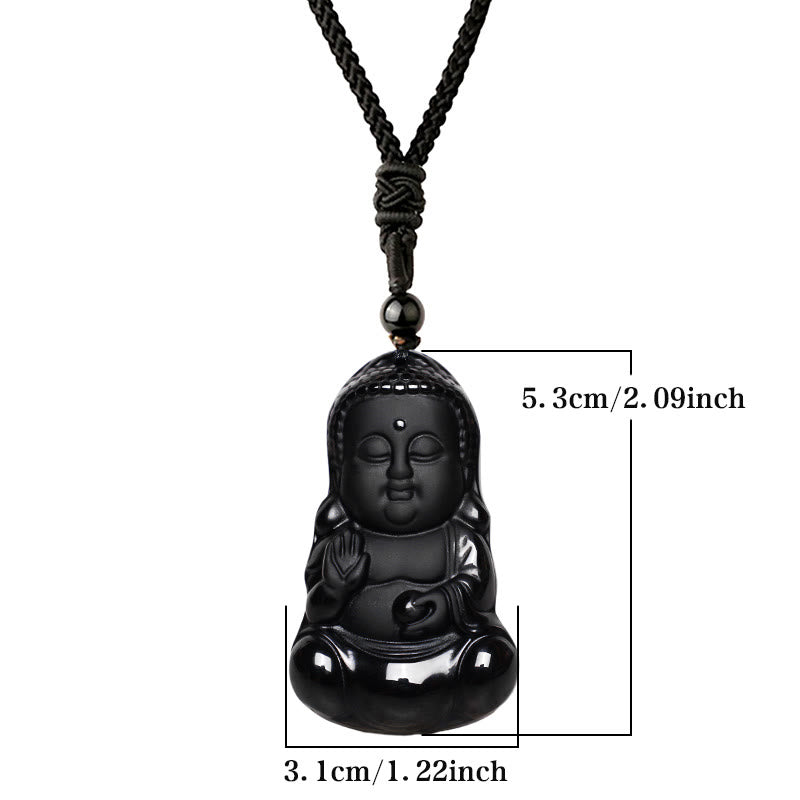 Buddha Stones Naturalny Czarny Kryształ Obsydianu Budda Siła Ochrona Amulet Szczęśliwy Talizman Wisiorek Naszyjnik - image 6