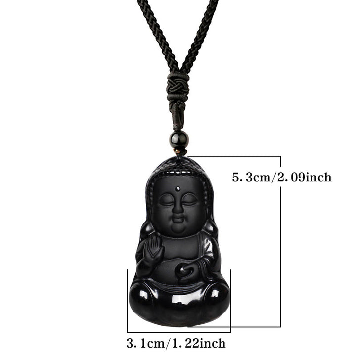 Buddha Stones Naturalny Czarny Kryształ Obsydianu Budda Siła Ochrona Amulet Szczęśliwy Talizman Wisiorek Naszyjnik - image 6