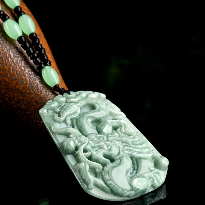 Buddha Stones Rok Smoka Chiński Zodiak Smok Szybujący Jade Ochrona Koraliki Naszyjnik Wisiorek