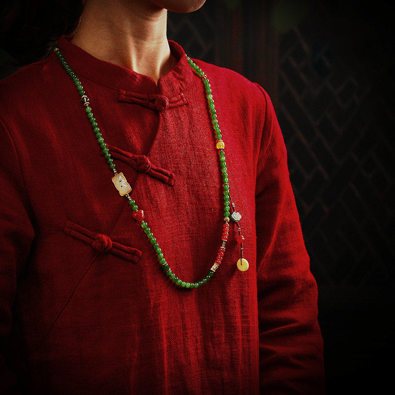 Buddha Stones 108 Mala Beads Cyan Jade Red Agat Bransoletka Szczęścia Śmiejącego Się Buddy