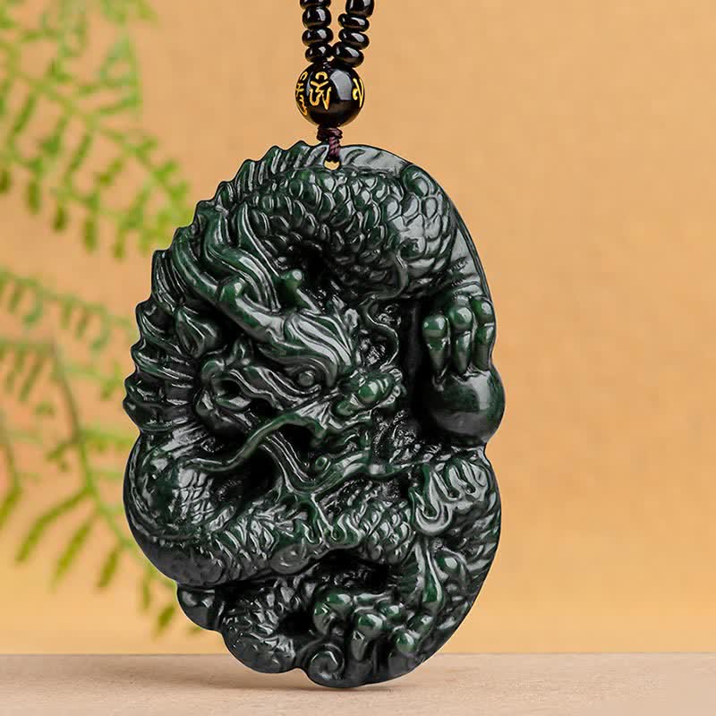 Buddha Stones Hetian Cyan Jade Dragon Naszyjnik Sukces Harmonia Koralikowy Wisiorek Sznurkowy - image 2