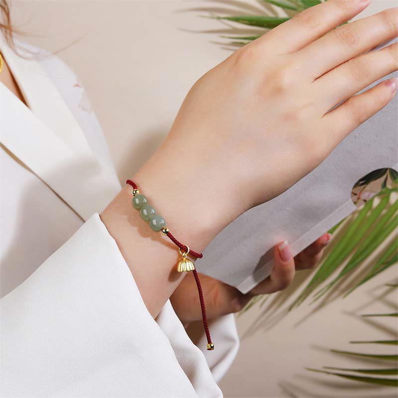 Buddha Stones Ręcznie Robione Hetian Jade Koraliki Lotus Pod Bransoletka Pleciona Dobrobyt Szczęście