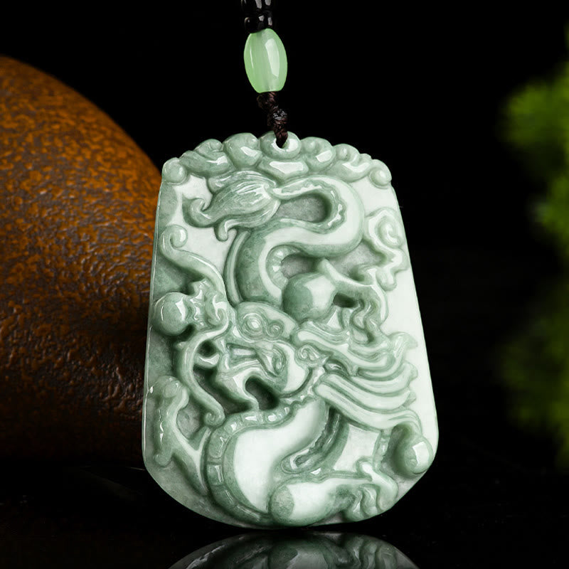 Buddha Stones Rok Smoka Chiński Zodiak Smok Szybujący Jade Ochrona Koraliki Naszyjnik Wisiorek