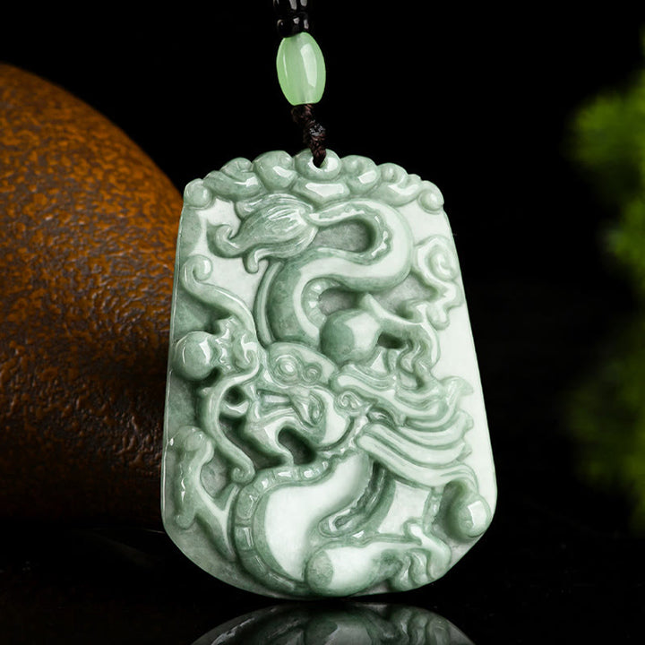 Buddha Stones Rok Smoka Chiński Zodiak Smok Szybujący Jade Ochrona Koraliki Naszyjnik Wisiorek