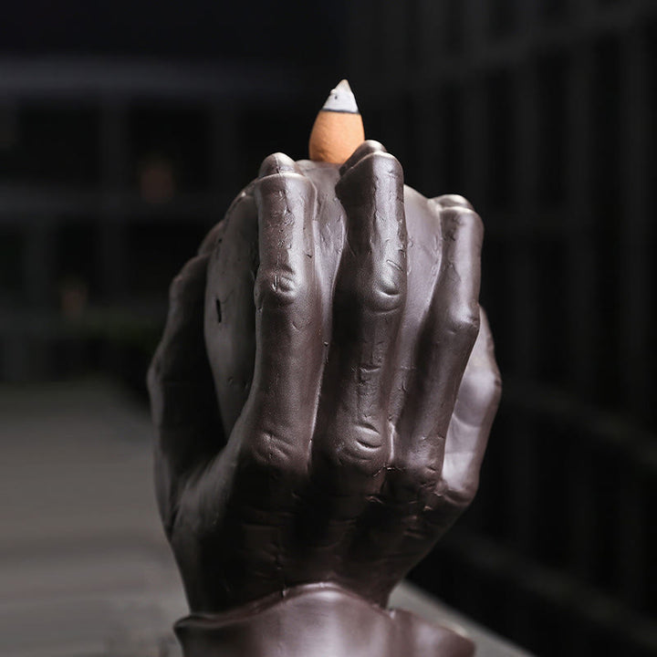 Buddha Stones Halloween Czaszka Z Dłonią Ducha Fioletowa Glina Duchowy Kadzielnica Dekoracja