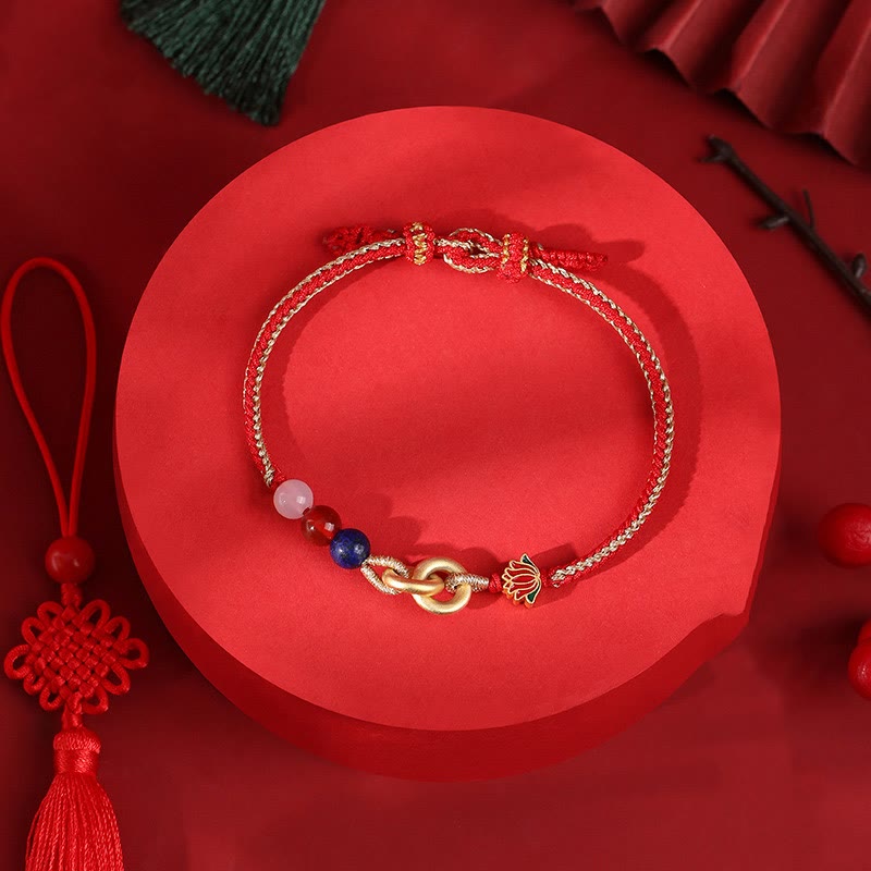 Bransoletka Buddha Stones 925 Sterling Silver Double Peace Buckle Lotus Uspicious