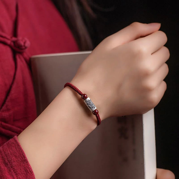 Bransoletka z Buddha Stones 925 srebro 12 chińskich znaków zodiaku z cynobrem