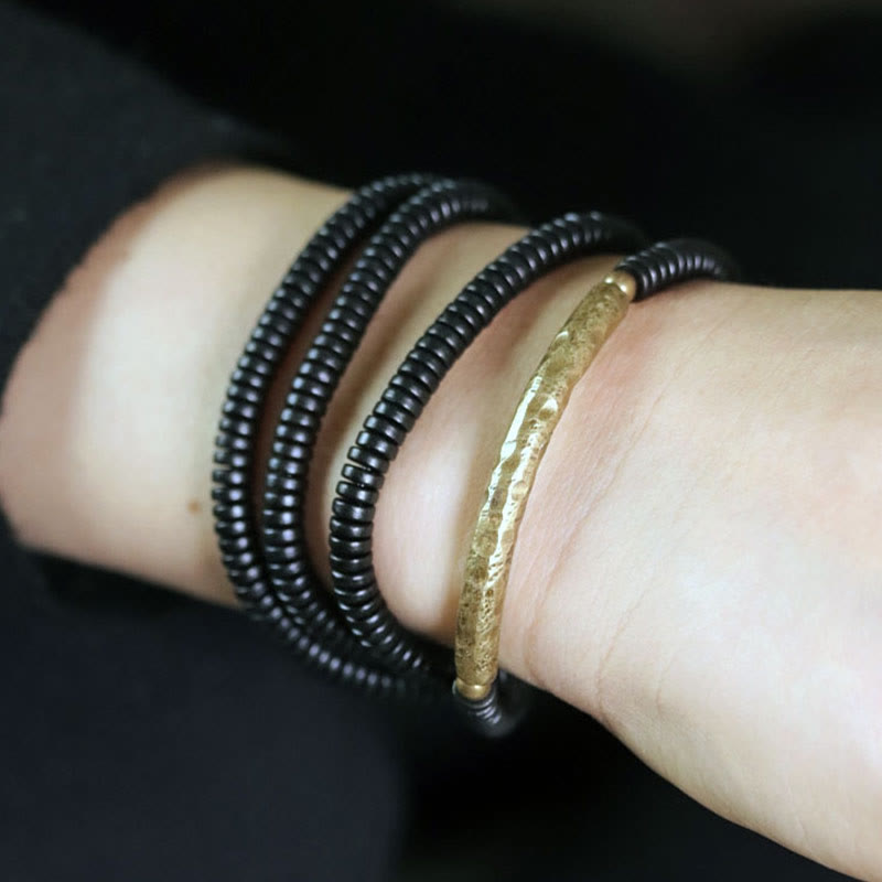 Bransoletka Buddha Stones Ebony Wood Copper Balance Multilayered